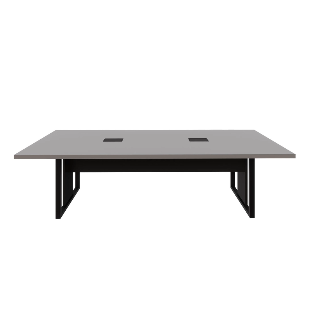 Mesa de Reunião 2,70m x 0,90m 2 CX de Tomadas Pés Metal F5 Cor:Cinza Sagrado com Preto