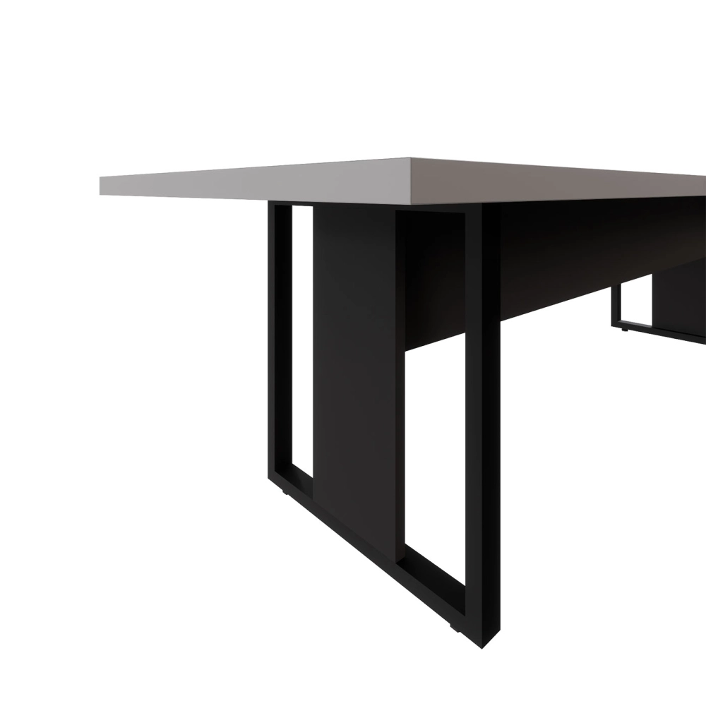 Mesa de Reunião 2,70m x 0,90m 2 CX de Tomadas Pés Metal F5 Cor:Cinza Sagrado com Preto