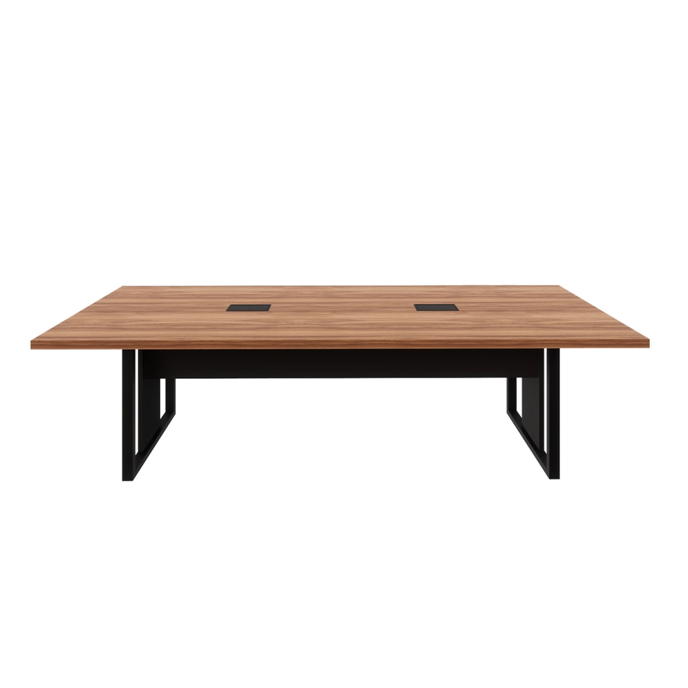 Mesa de Reunião 2,70m x 0,90m 2 CX de Tomadas Pés Metal F5 Cor:Nogal com Preto