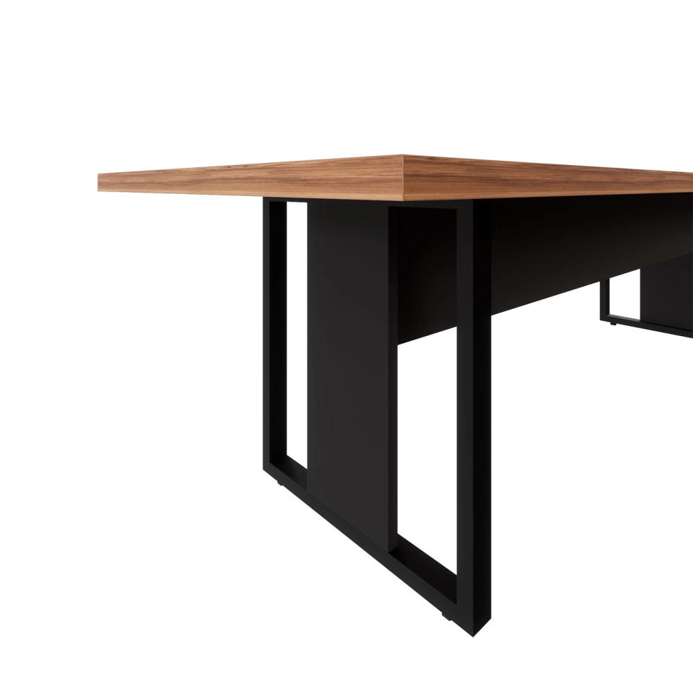 Mesa de Reunião 2,70m x 0,90m 2 CX de Tomadas Pés Metal F5 Cor:Nogal com Preto