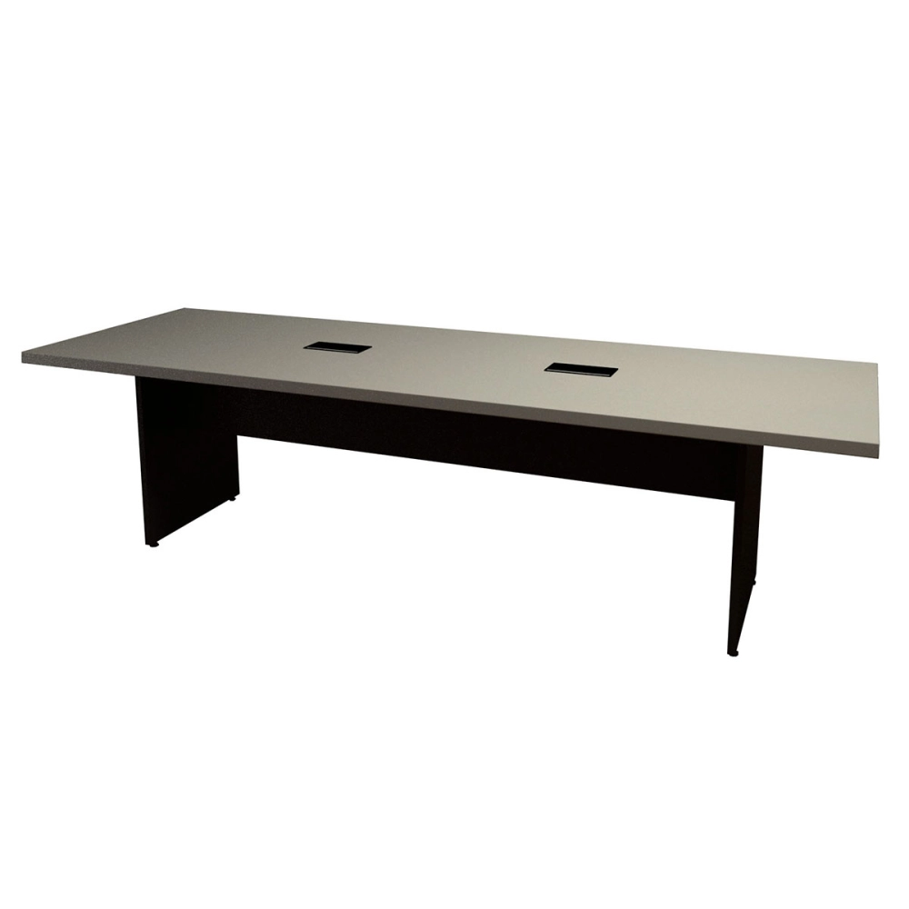 Mesa de Reunião 8 Pessoas 2,70m CS Pre 2 Caixas de Tomada F5 Cor:Cinza Sagrado com Preto