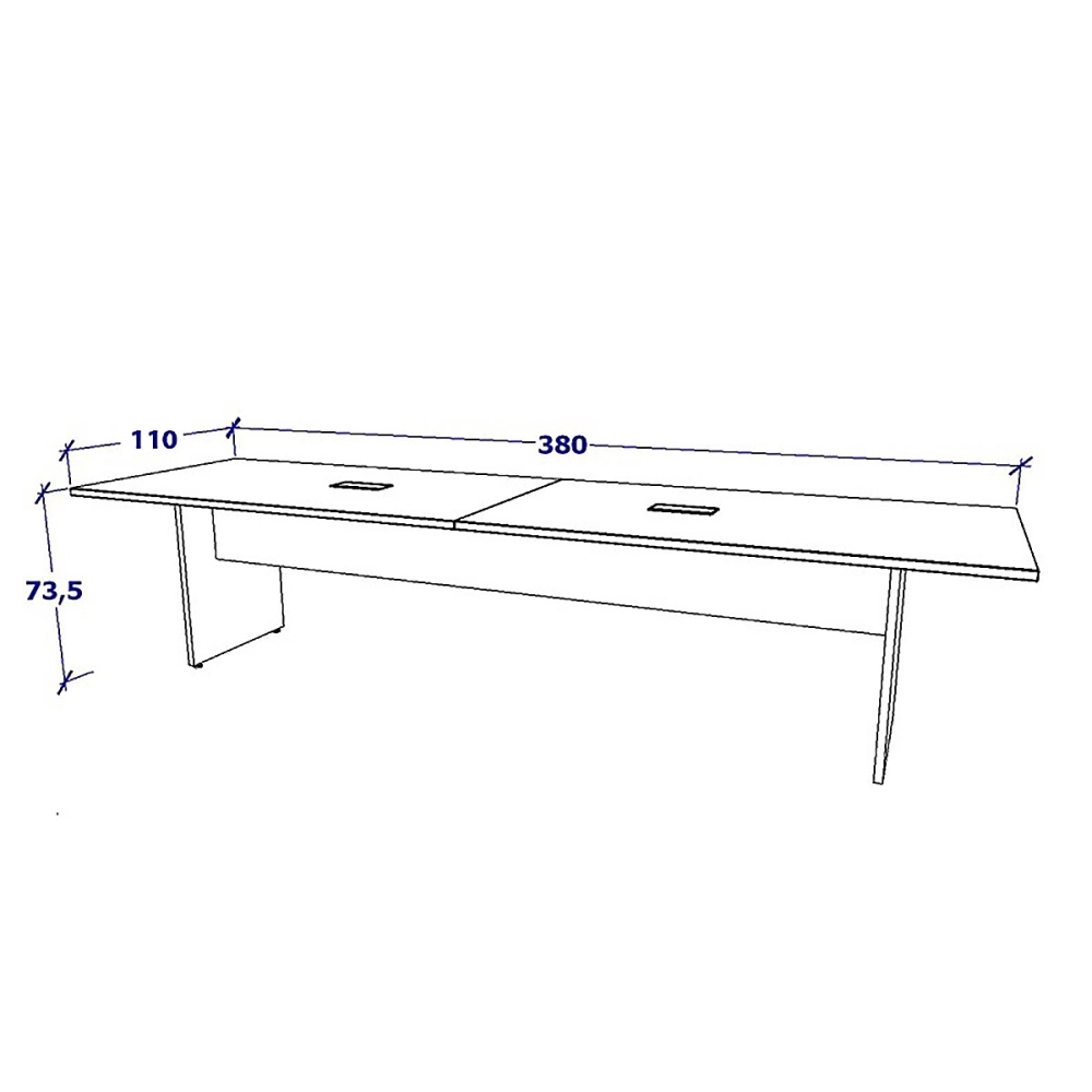 Mesa de Reunião CS Pre 3,80m x 1,10m 2 Caixas de Tomadas F5 Cor:Cinza Sagrado com Preto