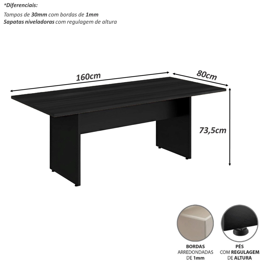 Mesa de Reunião Escritório Coorporativo 1,60m x 80cm F5 Cor:Preto