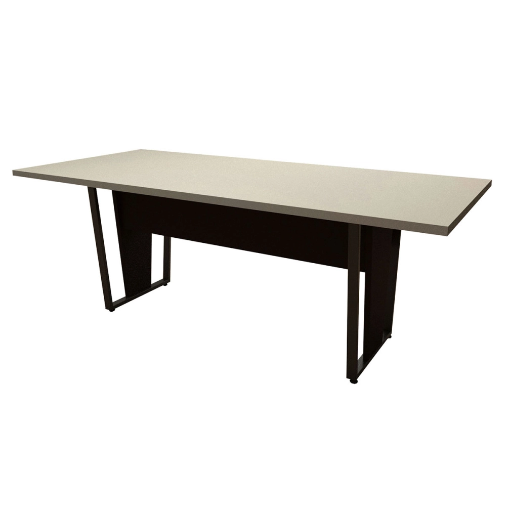 Mesa de Reunião Escritório Pés Metal CS Pre 200cm F5 Office Cor:Cinza Sagrado com Preto