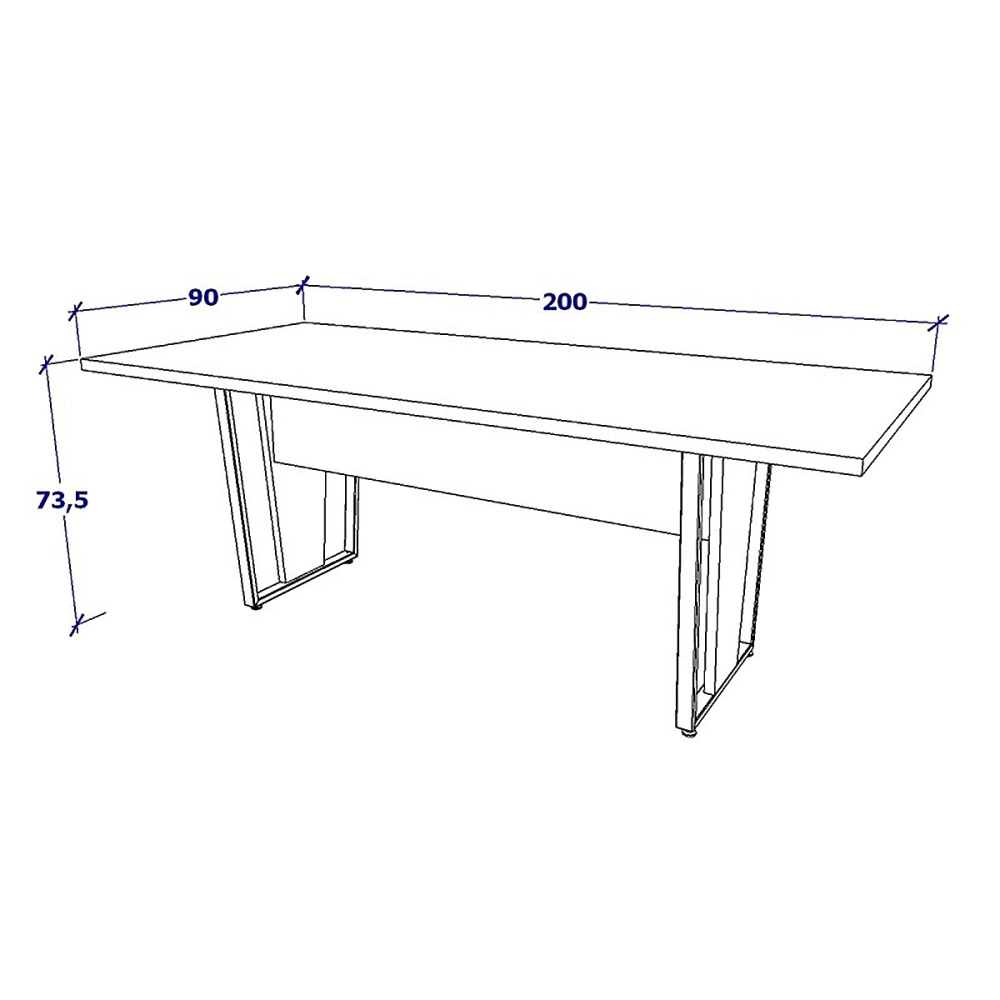 Mesa de Reunião Escritório Pés Metal CS Pre 200cm F5 Office Cor:Cinza Sagrado com Preto