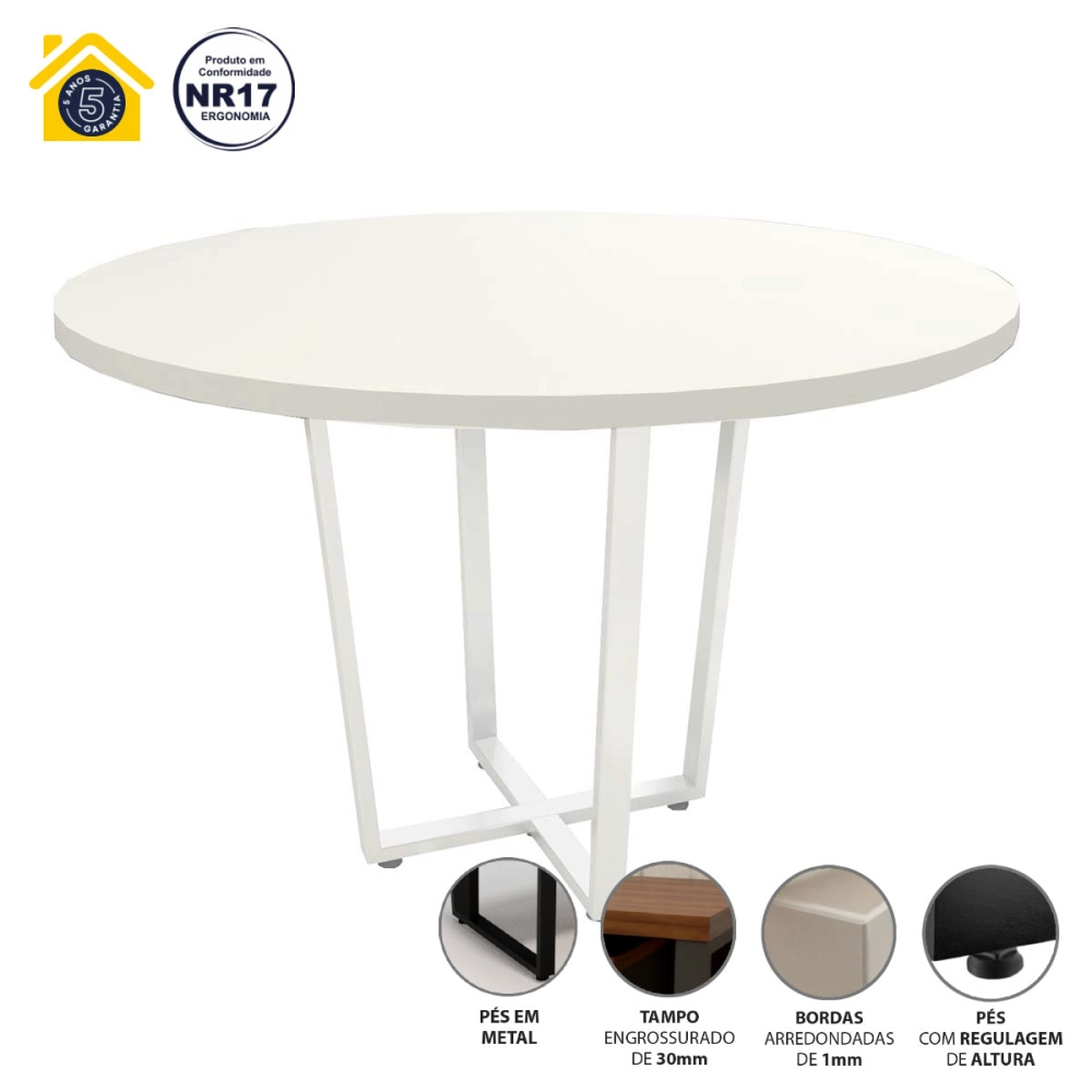 Mesa de Reunião Industrial Branca 110cm Pés em Metal F5 Cor:Branco