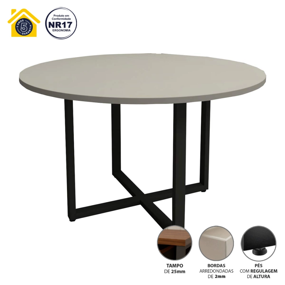 Mesa de Reunião Industrial CS Pre 1,20m Pé Metal F5 Office Cor:Cinza Sagrado com Preto