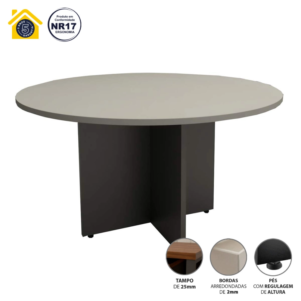 Mesa de Reunião Industrial CS Pre 1,30 m Com Pés Painel F5 Cor:Cinza Sagrado com Preto