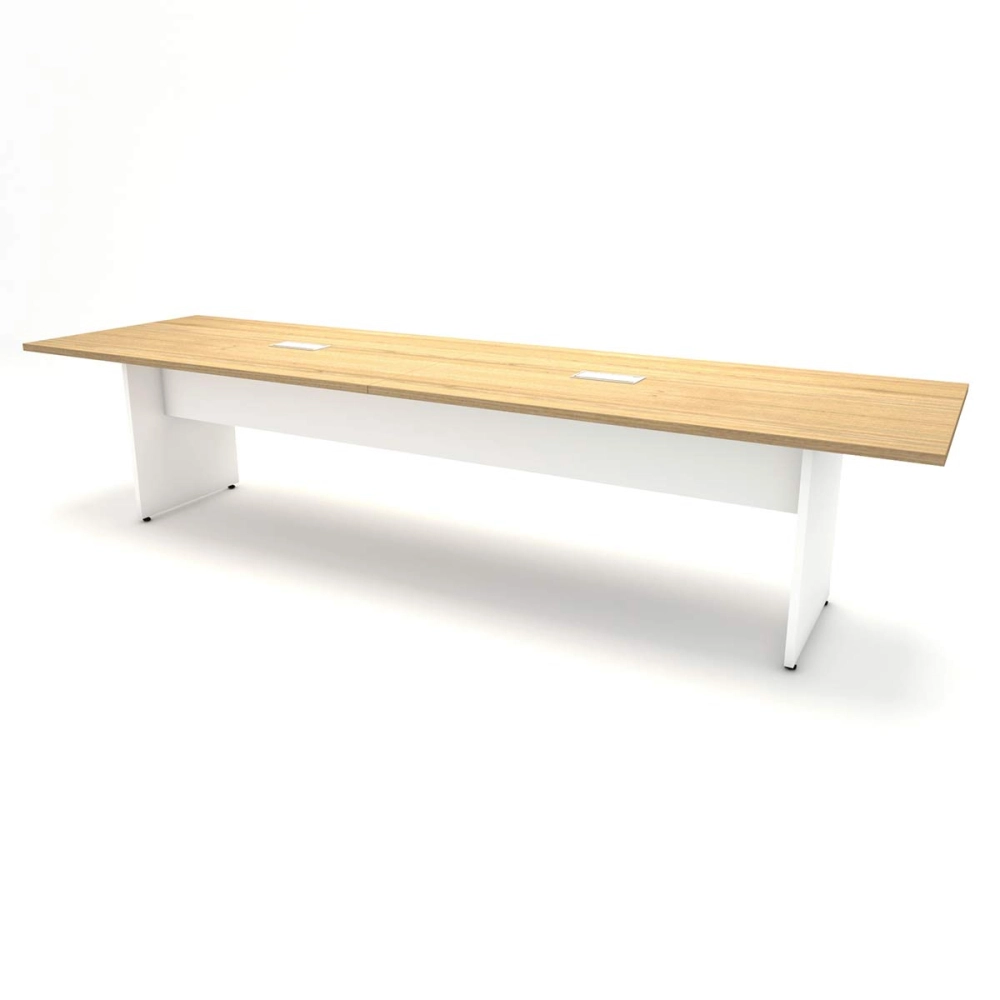 Mesa de Reunião Mac Branco 3,80m x 1,10m 2 Caixas Tomadas F5 Cor:Macadâmia com Branco
