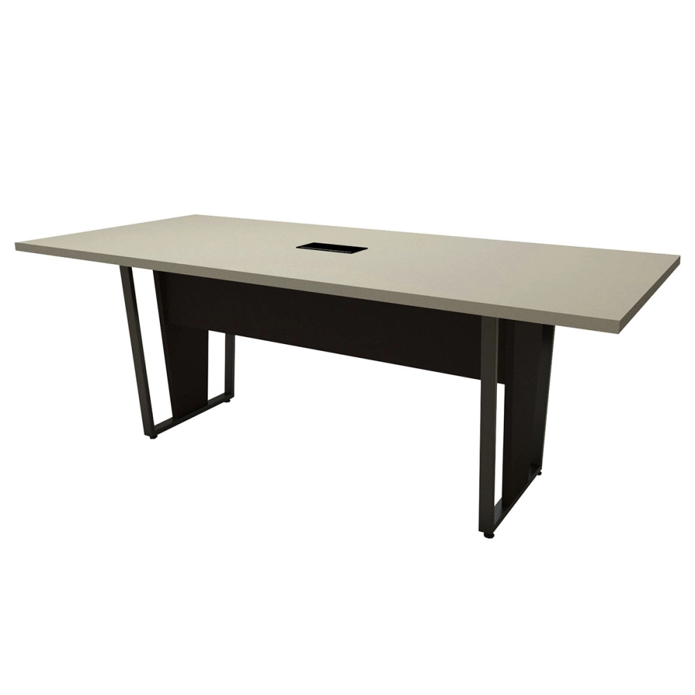 Mesa de Reunião Pés Metal 2m CS Pre Caixa de Tomadas F5 Cor:Cinza Sagrado com Preto