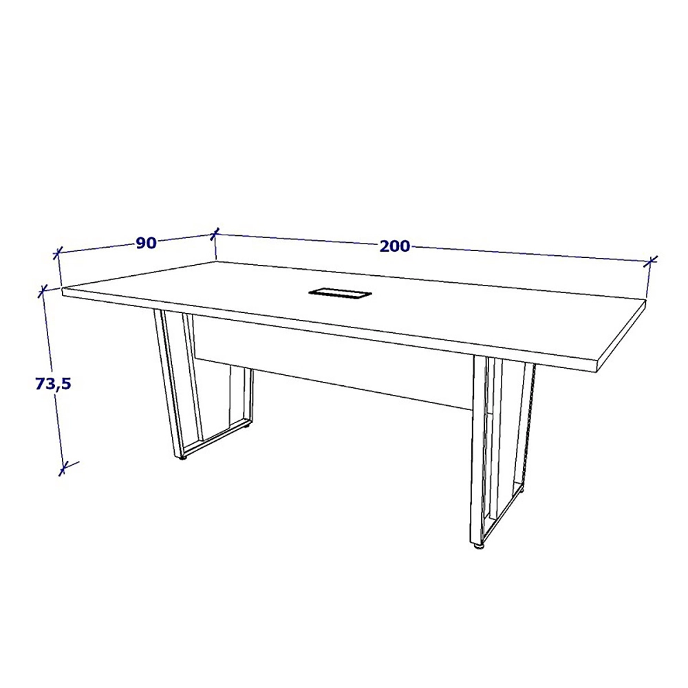 Mesa de Reunião Pés Metal 2m CS Pre Caixa de Tomadas F5 Cor:Cinza Sagrado com Preto