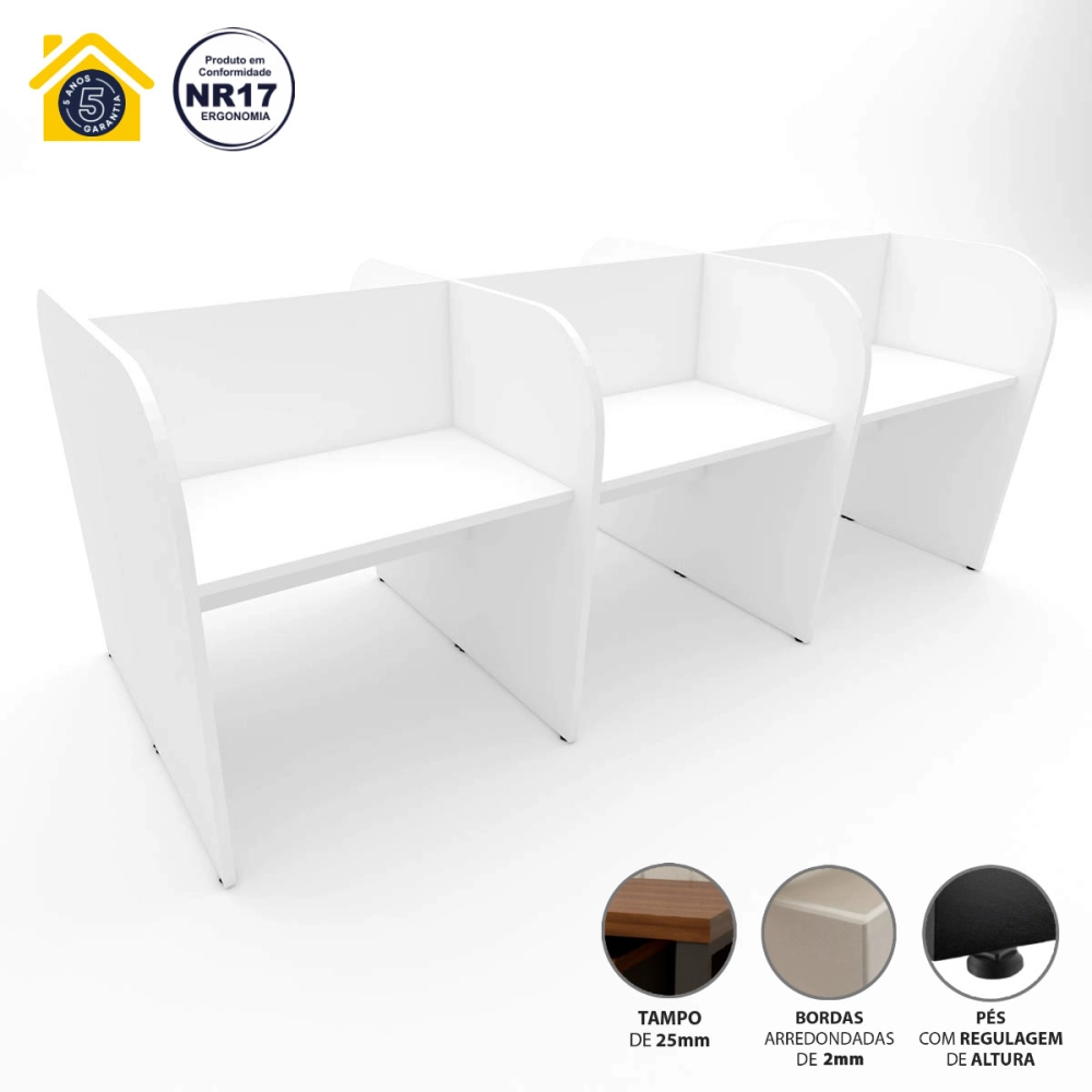 Mesa de Trabalho Atendimento para 6 Pessoas 2,80m Branco F5 Cor:Branco