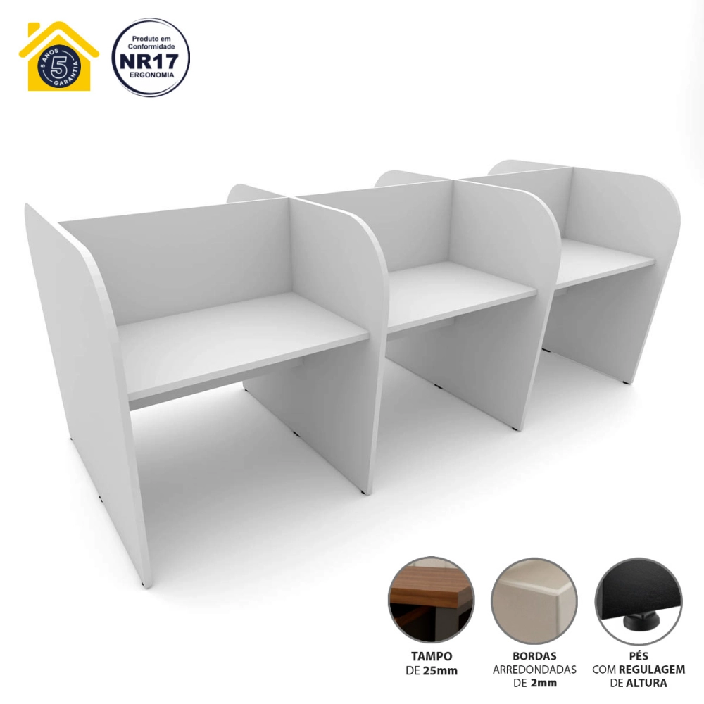 Mesa de Trabalho Atendimento para 6 Pessoas 2,80m Cinza F5 Cor:Cinza