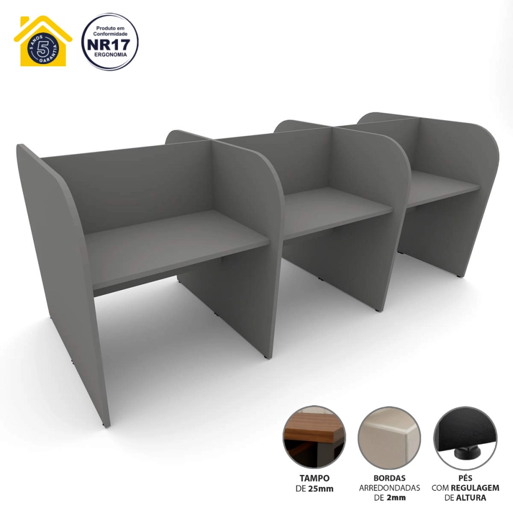 Mesa de Trabalho Atendimento para 6 Pessoas 2,80m CS F5 Cor:Cinza Sagrado