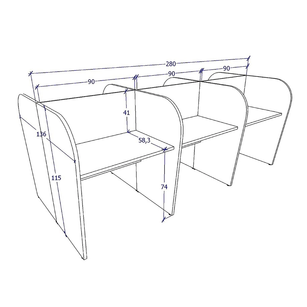 Mesa de Trabalho Atendimento para 6 Pessoas 2,80m CS F5 Cor:Cinza Sagrado