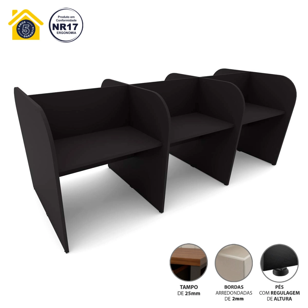 Mesa de Trabalho Atendimento para 6 Pessoas 2,80m Pre F5 Cor:Preto