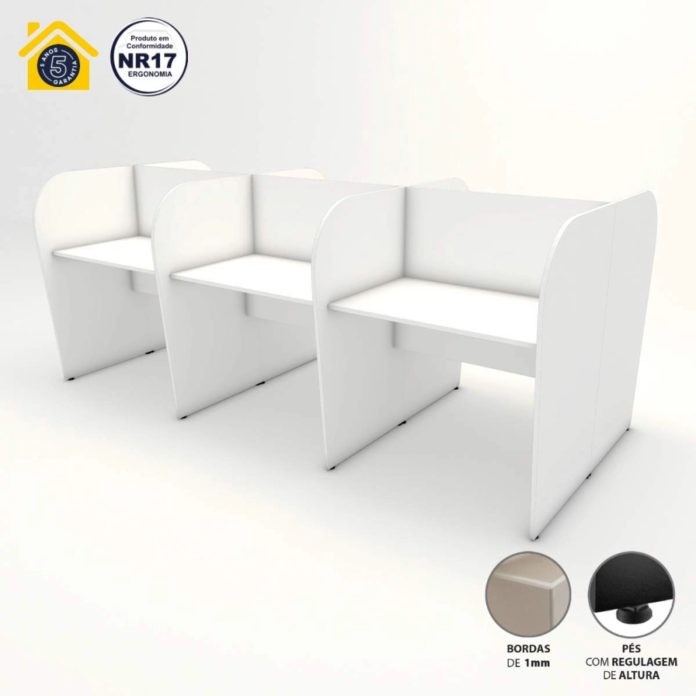 Mesa de Trabalho Call Center para 6 Pessoas 2,77m Branco F5 Cor:Branco