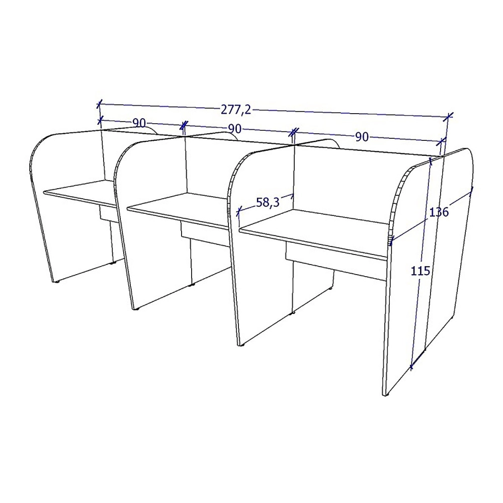 Mesa de Trabalho Call Center para 6 Pessoas 2,77m Branco F5 Cor:Branco