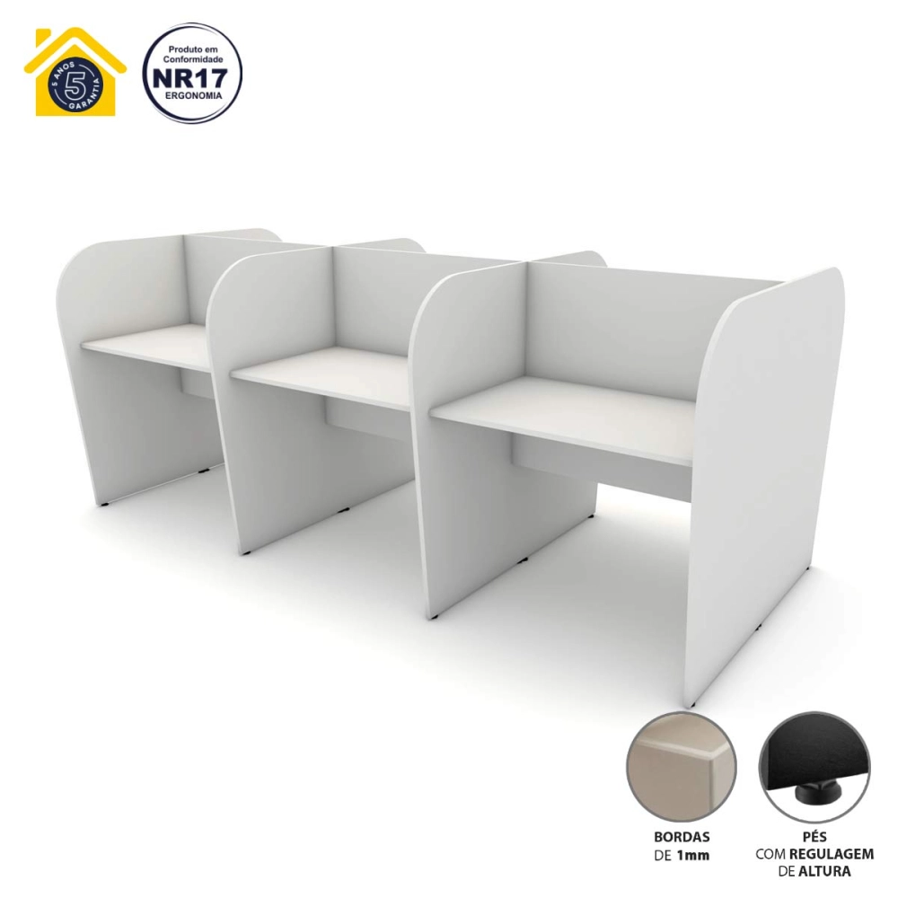 Mesa de Trabalho Call Center para 6 Pessoas 2,77m Cinza F5 Cor:Cinza