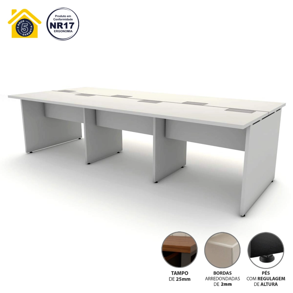Mesa de Trabalho Escritório para 6 pessoas 2,70m Cinza F5 Cor:Cinza