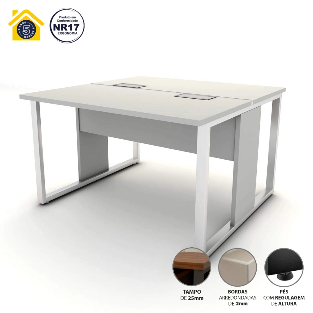 Mesa de Trabalho para Escritório 2 Lugares Cinza 1,20m F5 Cor:Cinza