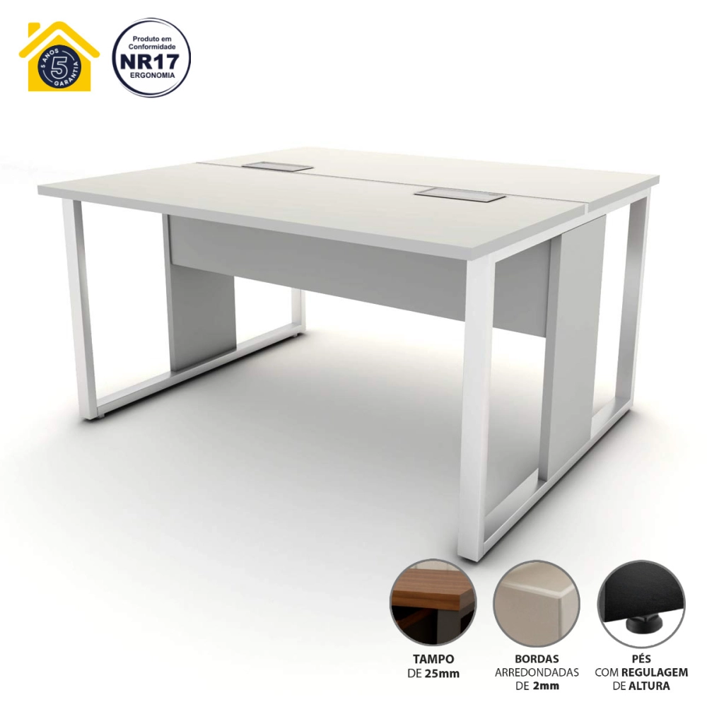 Mesa de Trabalho para Escritório 2 Lugares Cinza 1,35m F5 Cor:Cinza