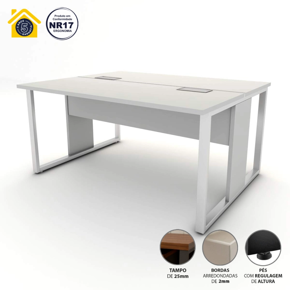 Mesa de Trabalho para Escritório 2 Lugares Cinza 1,50m F5 Cor:Cinza