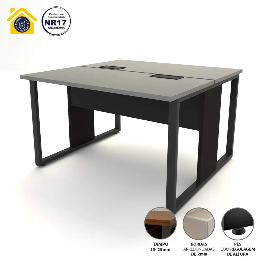 Mesa de Trabalho para Escritório 2 Lugares CS Pre 1,20m F5 Cor:Cinza Sagrado com Preto