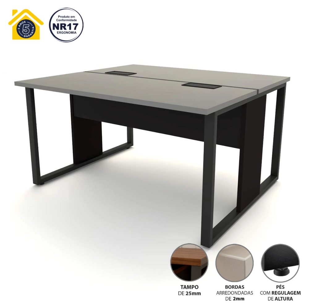 Mesa de Trabalho para Escritório 2 Lugares CS Pre 1,35m F5 Cor:Cinza Sagrado com Preto