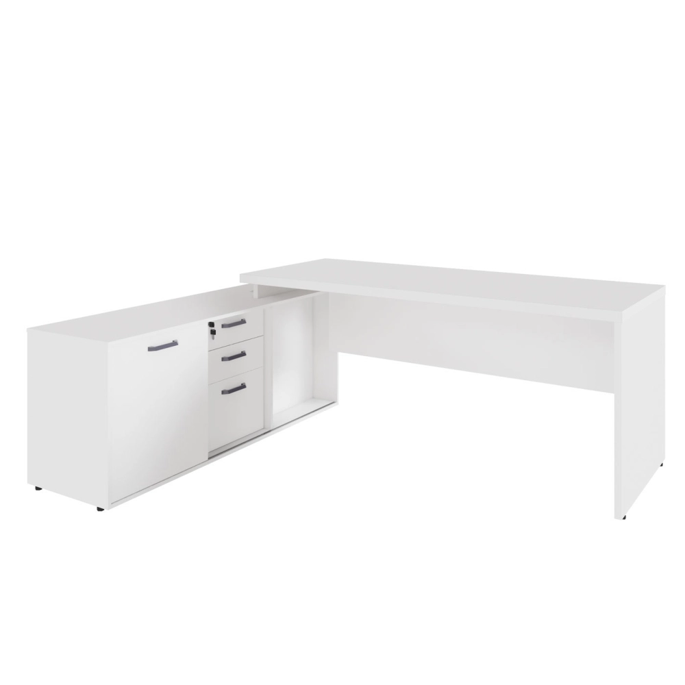 Mesa Dinâmica 1,50m c/ Armário e Cx de Tomadas Pés Painel F5 Cor:Branco