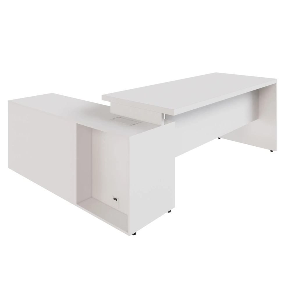 Mesa Dinâmica 1,50m c/ Armário e Cx de Tomadas Pés Painel F5 Cor:Branco