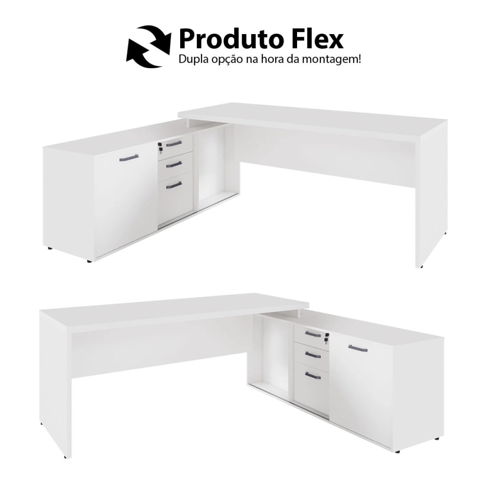 Mesa Dinâmica 1,50m c/ Armário e Cx de Tomadas Pés Painel F5 Cor:Branco
