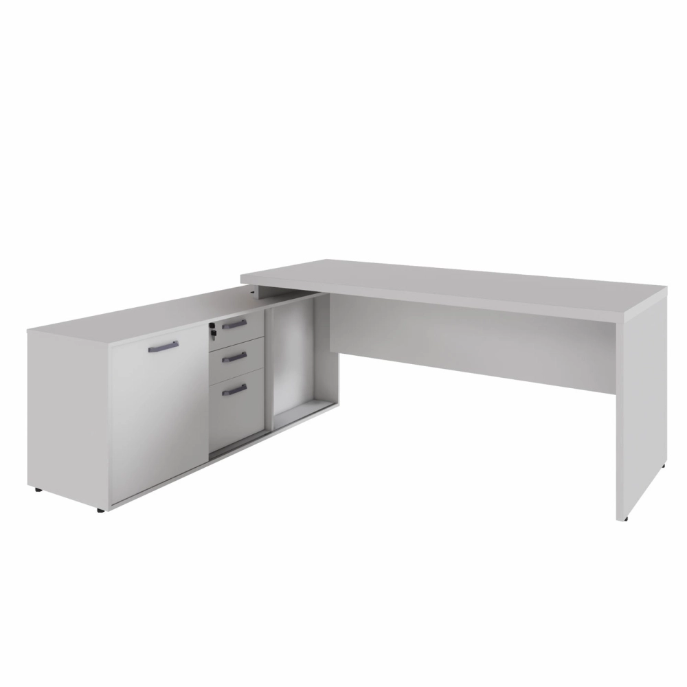 Mesa Dinâmica 1,50m c/ Armário e Cx de Tomadas Pés Painel F5 Cor:Cinza