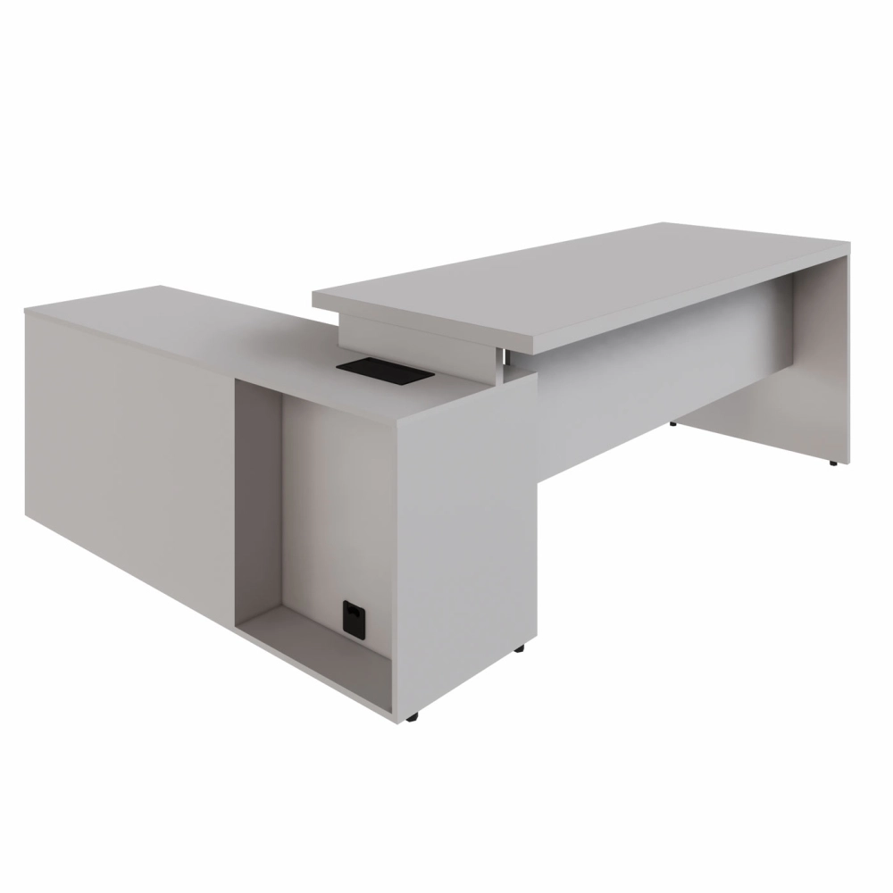 Mesa Dinâmica 1,50m c/ Armário e Cx de Tomadas Pés Painel F5 Cor:Cinza