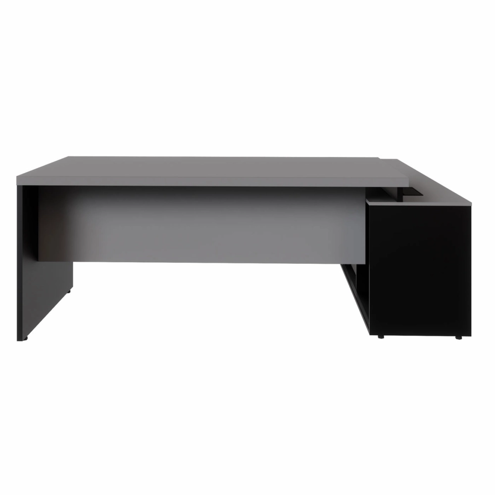 Mesa Dinâmica 1,50m c/ Armário e Cx de Tomadas Pés Painel F5 Cor:Cinza Sagrado com Preto