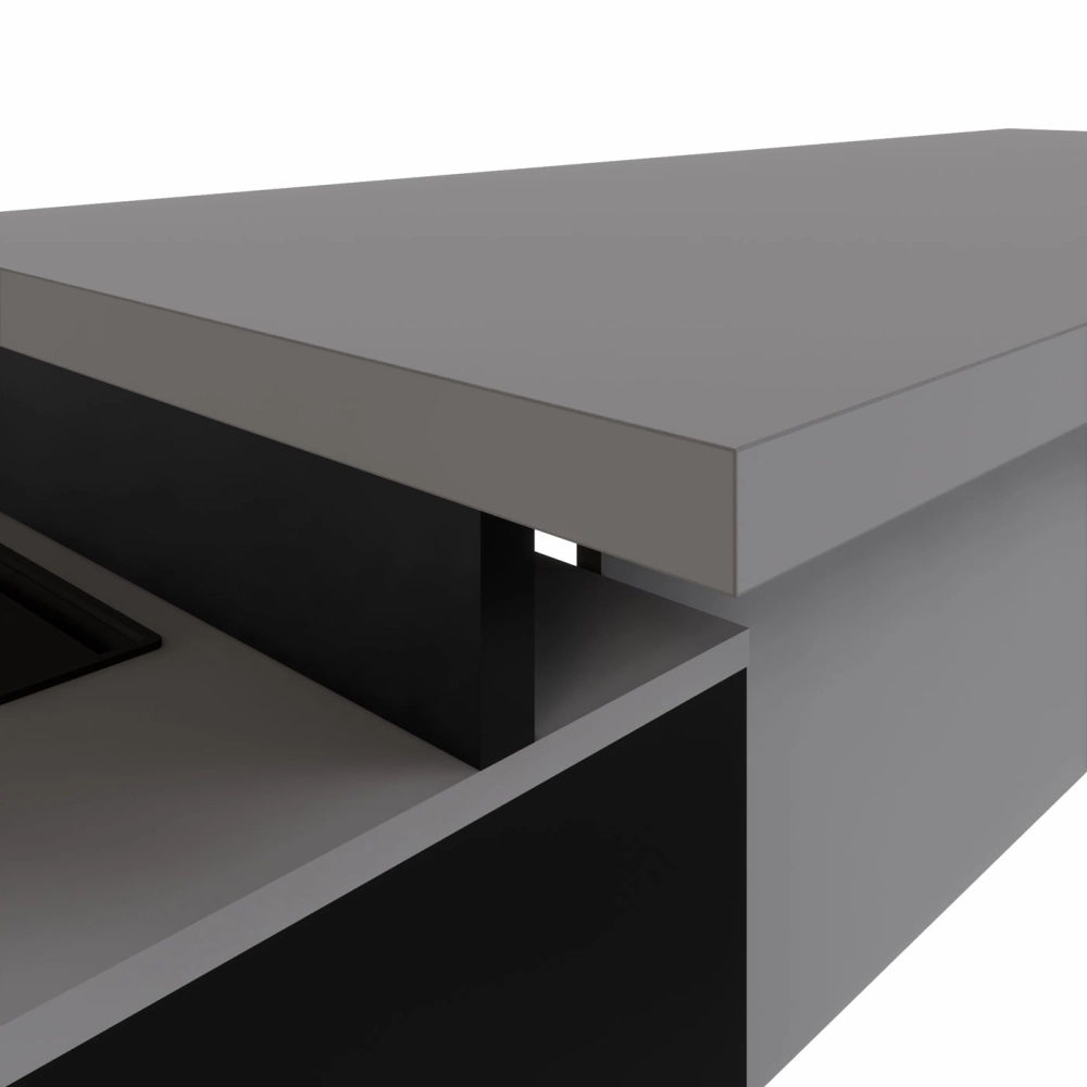 Mesa Dinâmica 1,50m c/ Armário e Cx de Tomadas Pés Painel F5 Cor:Cinza Sagrado com Preto