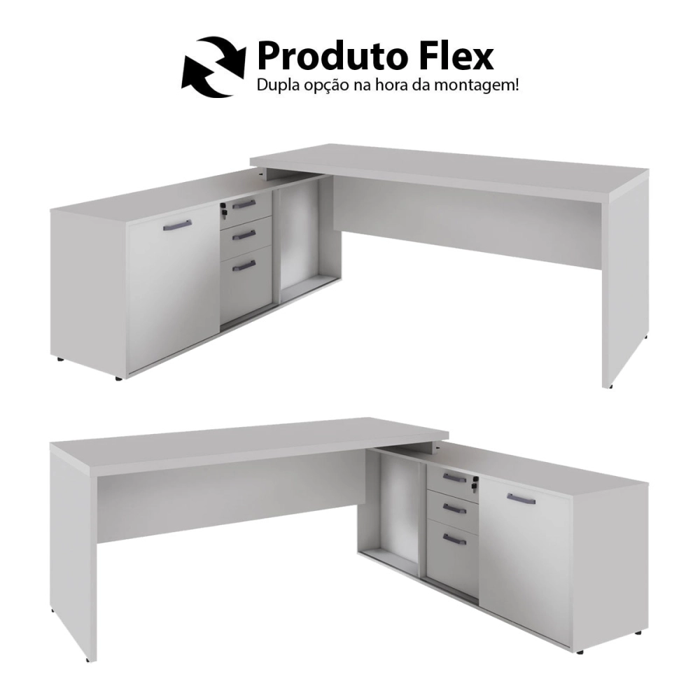 Mesa Dinâmica 1,50m c/ Armário e Cx de Tomadas Pés Painel F5 Cor:Cinza