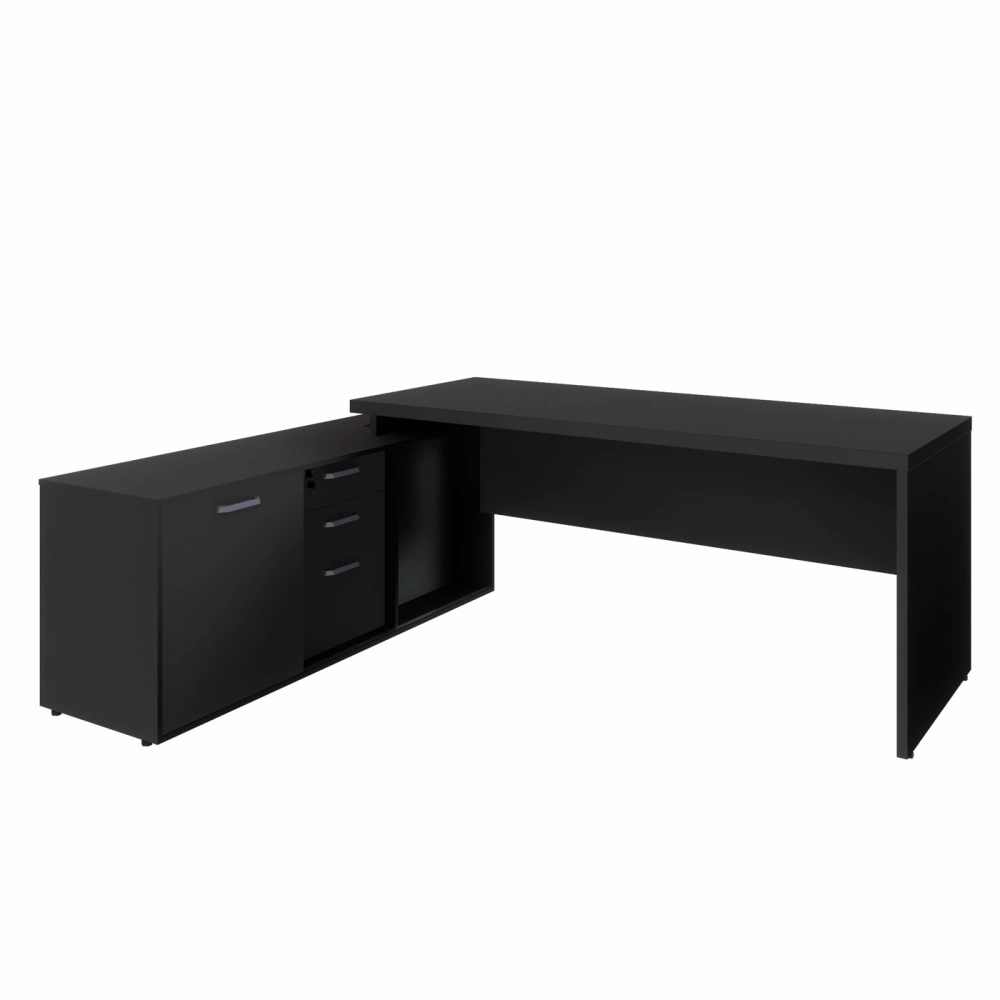 Mesa Dinâmica 1,50m c/ Armário e Cx de Tomadas Pés Painel F5 Cor:Preto