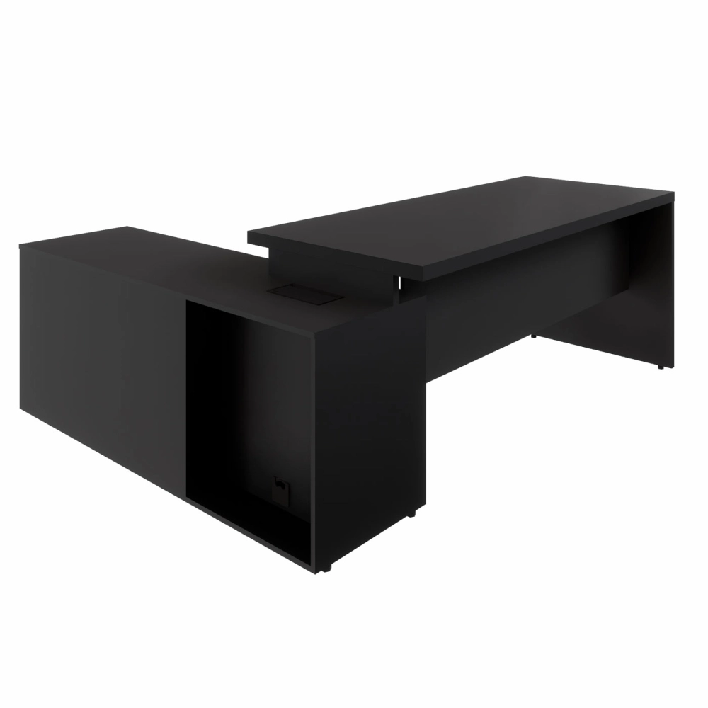 Mesa Dinâmica 1,50m c/ Armário e Cx de Tomadas Pés Painel F5 Cor:Preto