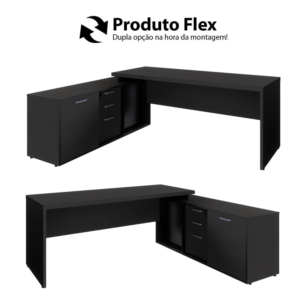 Mesa Dinâmica 1,50m c/ Armário e Cx de Tomadas Pés Painel F5 Cor:Preto