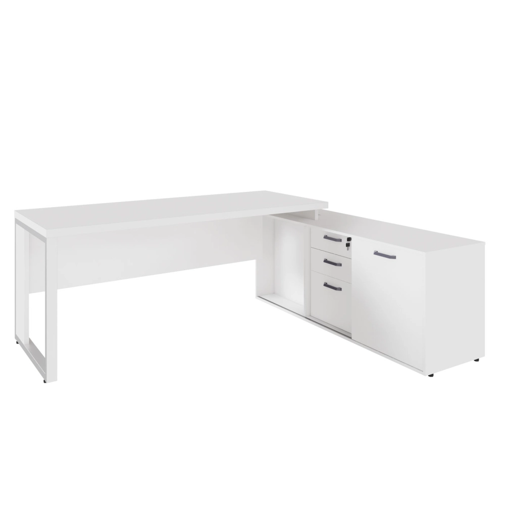 Mesa Dinâmica 1,70m c/ Armário e Cx de Tomadas Pés Metal F5 Cor:Branco