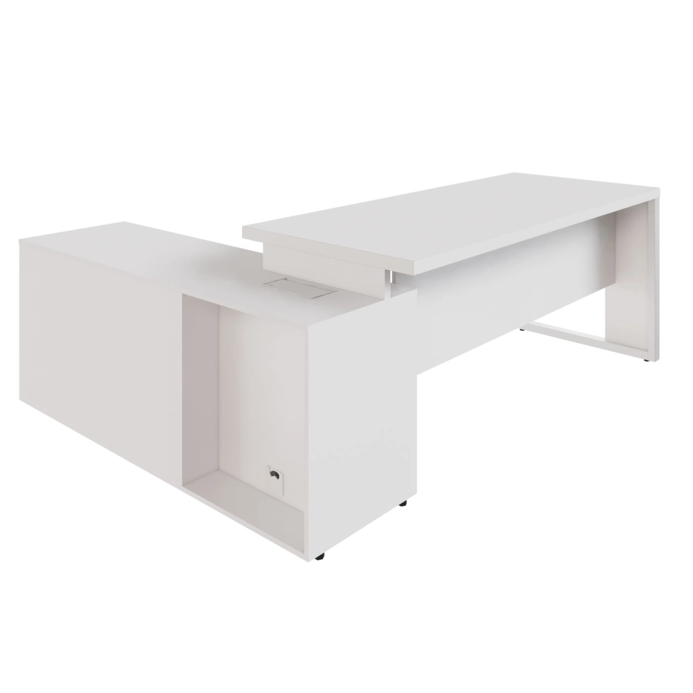 Mesa Dinâmica 1,70m c/ Armário e Cx de Tomadas Pés Metal F5 Cor:Branco