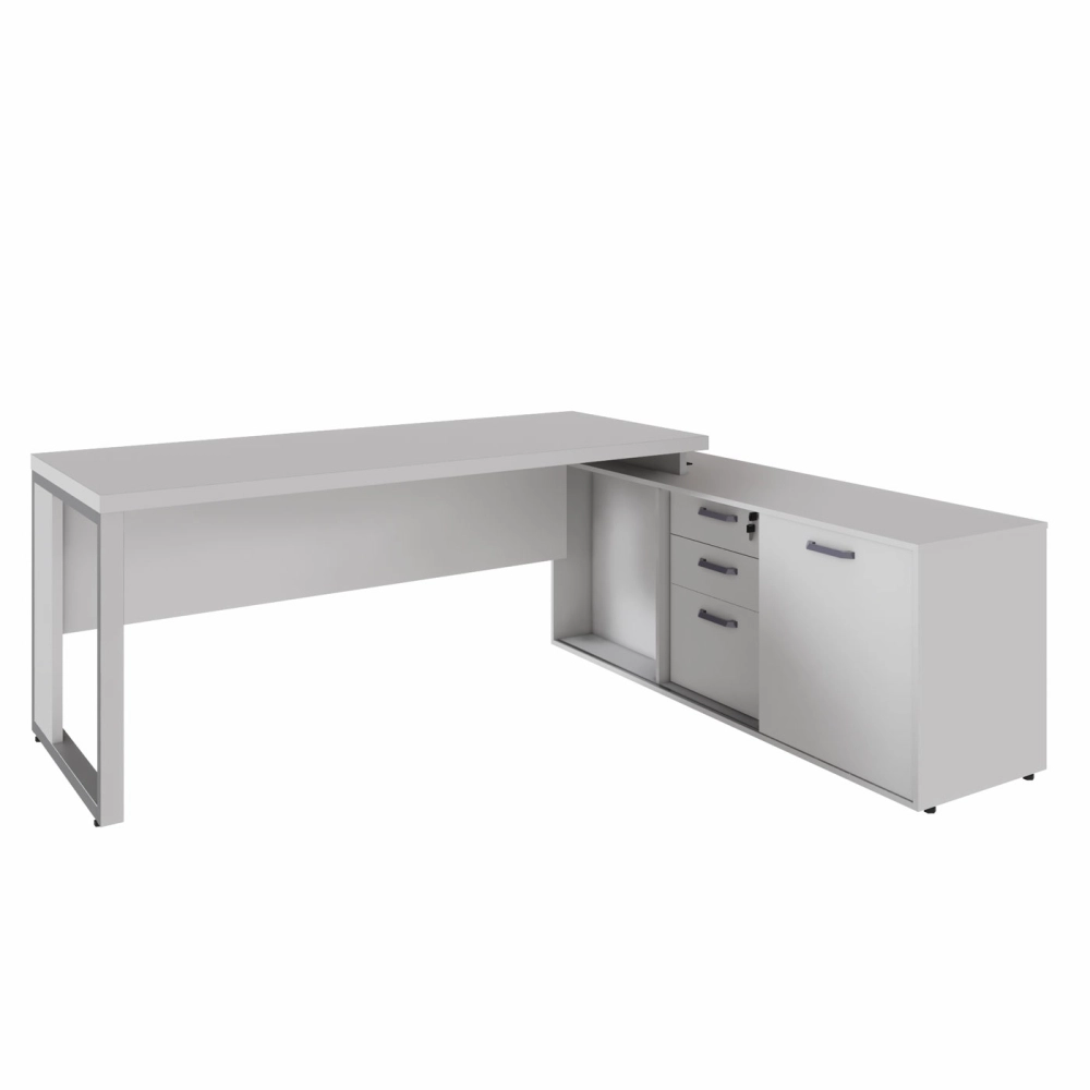 Mesa Dinâmica 1,70m c/ Armário e Cx de Tomadas Pés Metal F5 Cor:Cinza