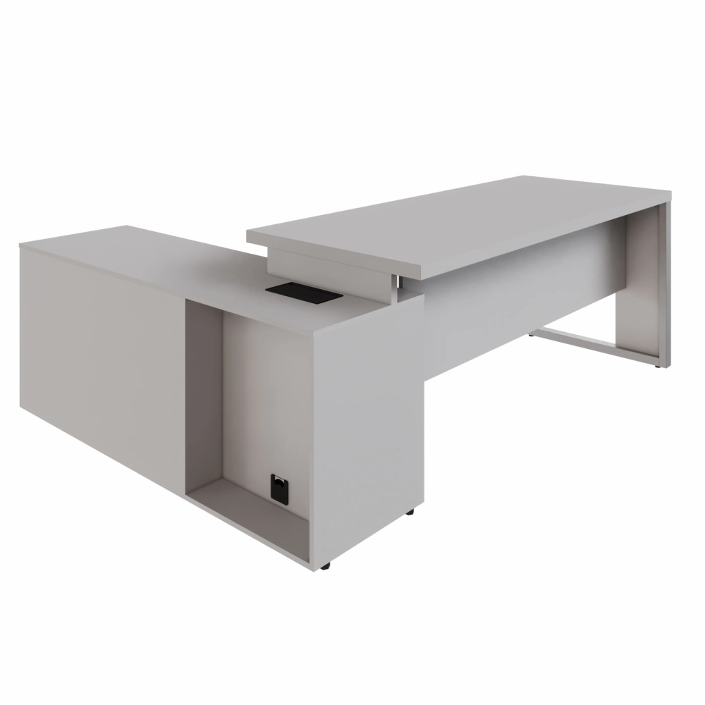 Mesa Dinâmica 1,70m c/ Armário e Cx de Tomadas Pés Metal F5 Cor:Cinza