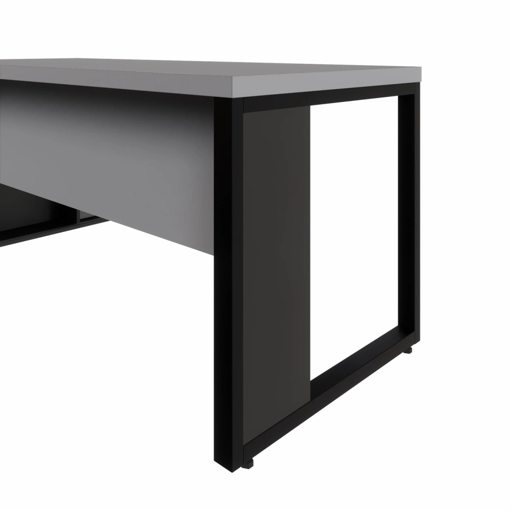 Mesa Dinâmica 1,70m c/ Armário e Cx de Tomadas Pés Metal F5 Cor:Cinza Sagrado com Preto