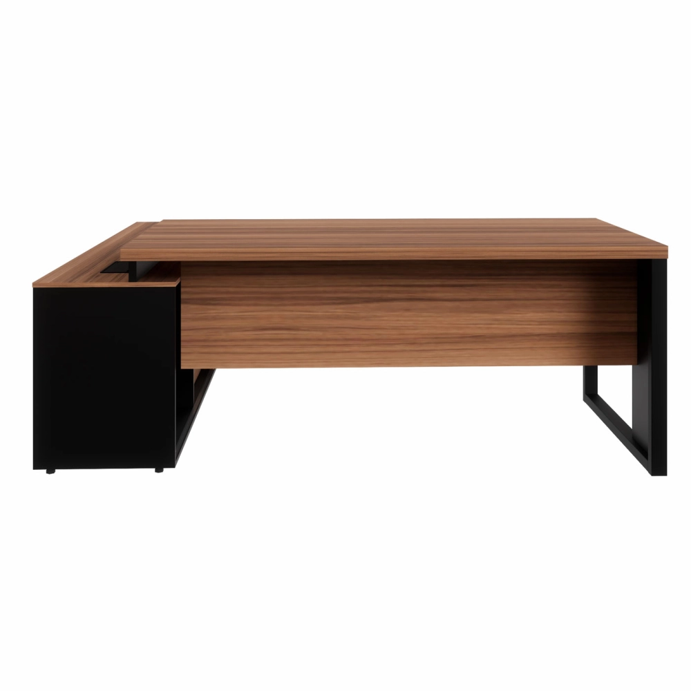 Mesa Dinâmica 1,70m c/ Armário e Cx de Tomadas Pés Metal F5 Cor:Nogal com Preto
