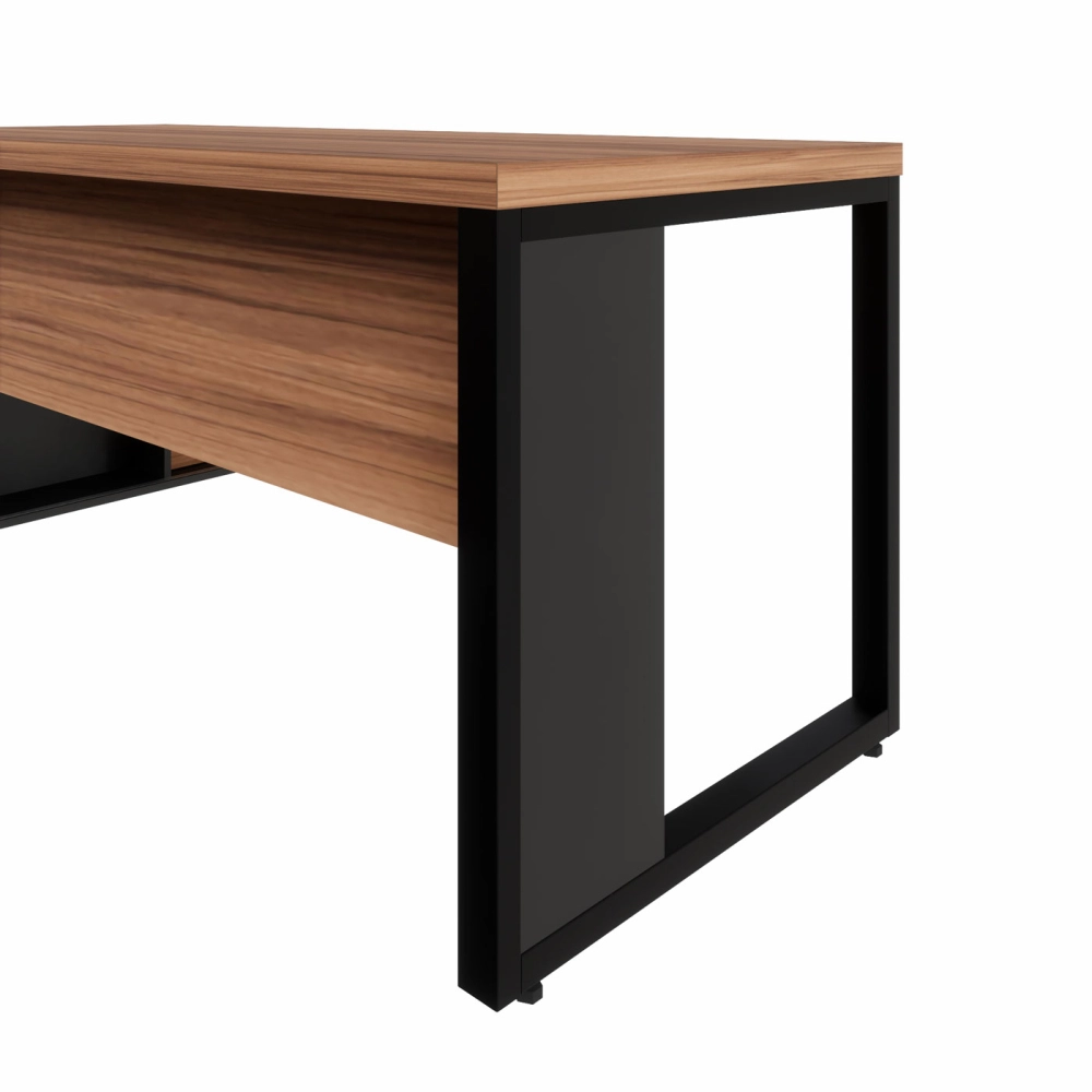 Mesa Dinâmica 1,70m c/ Armário e Cx de Tomadas Pés Metal F5 Cor:Nogal com Preto