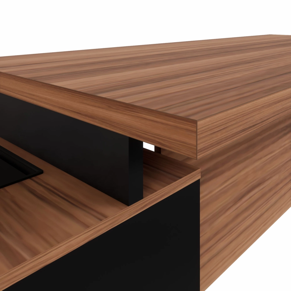 Mesa Dinâmica 1,70m c/ Armário e Cx de Tomadas Pés Metal F5 Cor:Nogal com Preto