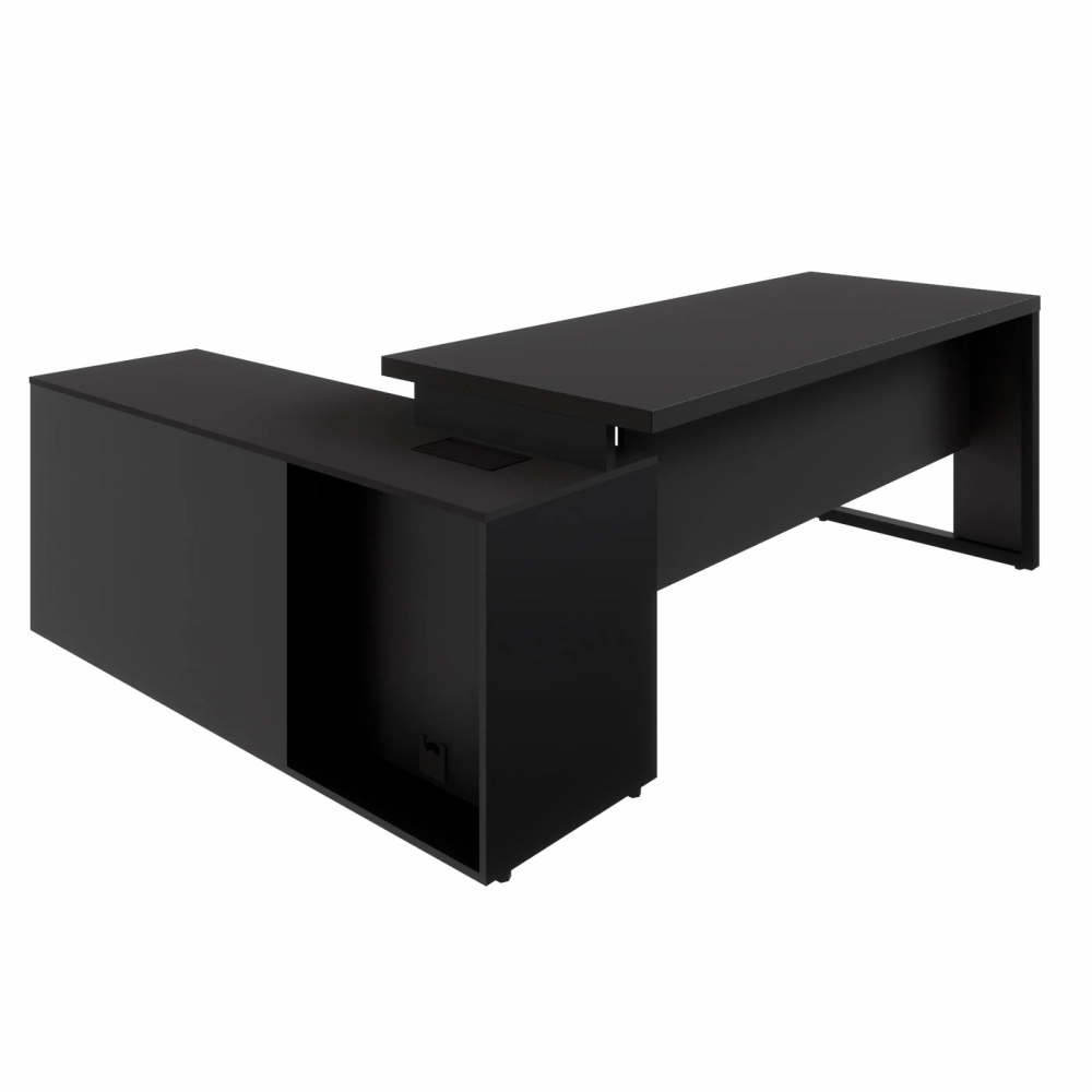 Mesa Dinâmica 1,70m c/ Armário e Cx de Tomadas Pés Metal F5 Cor:Preto