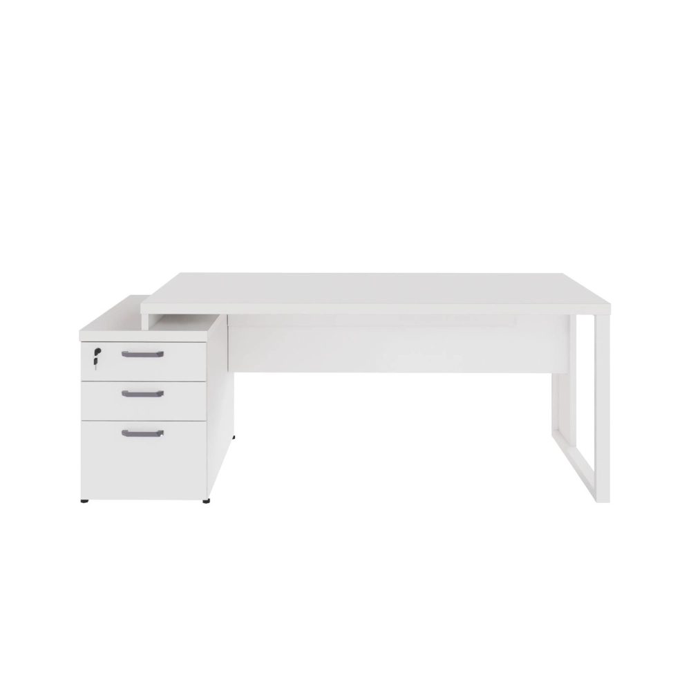 Mesa Diretor Escritório 1,50m a 1,72m 3 Gavetas Pé Metal F5 Cor:Branco